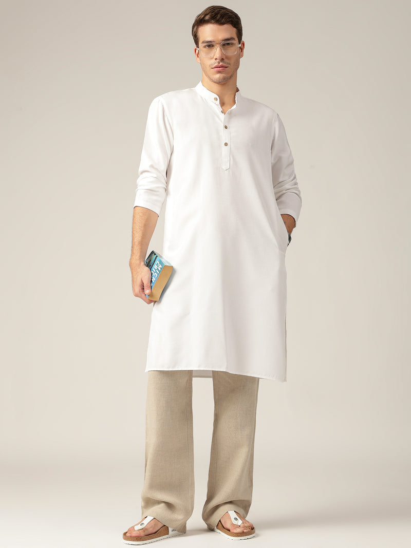 White: Mandarin Collar Casual Kurta