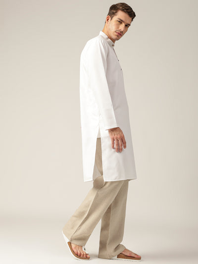 White: Mandarin Collar Casual Kurta