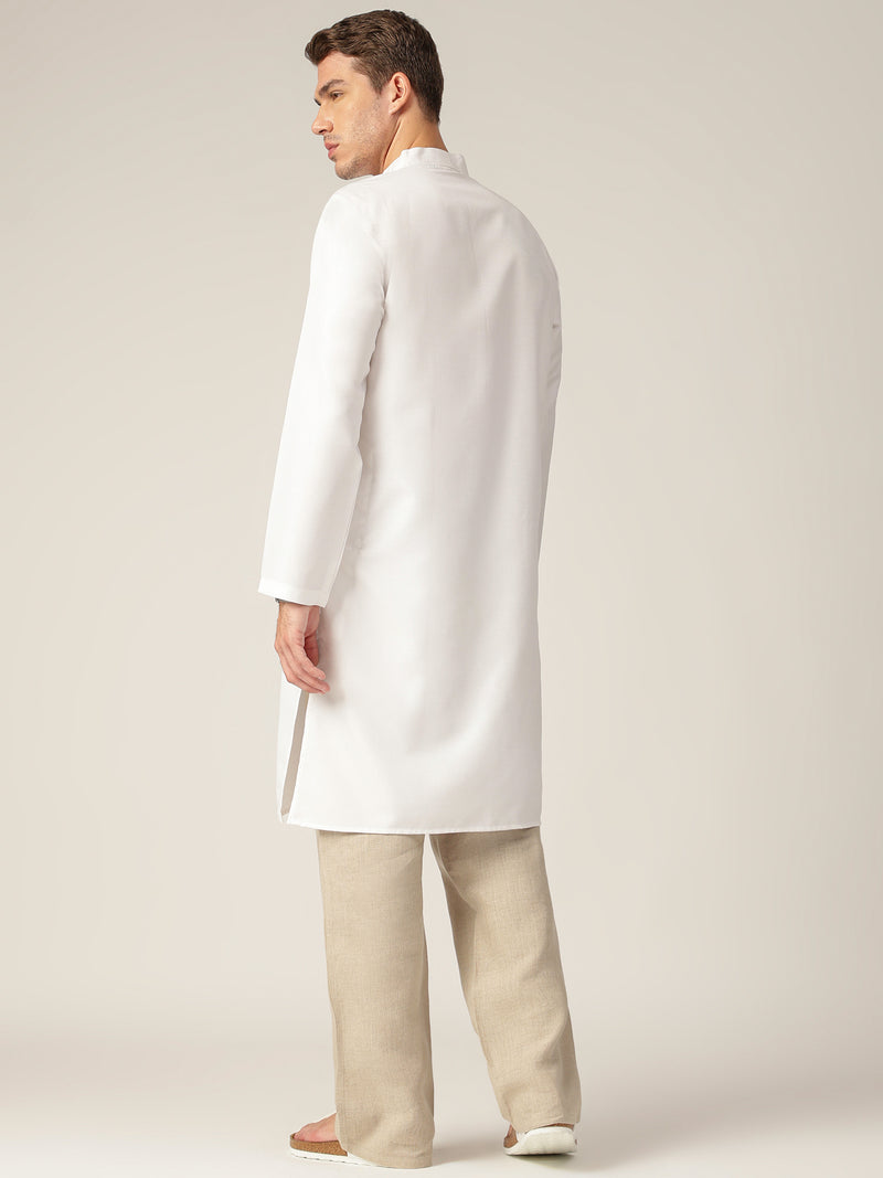 White: Mandarin Collar Casual Kurta