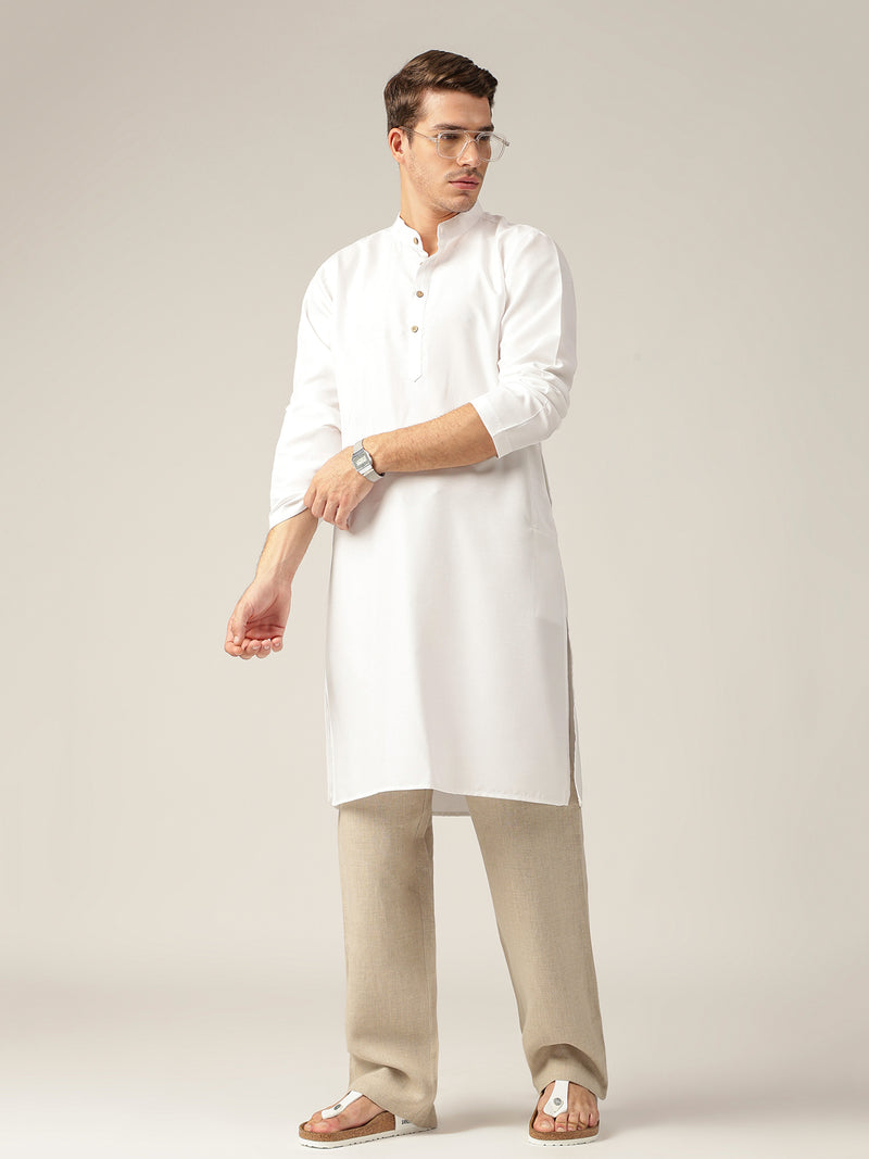 White: Mandarin Collar Casual Kurta