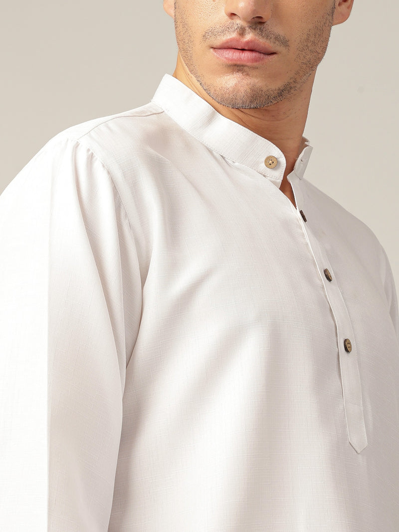 White: Mandarin Collar Casual Kurta