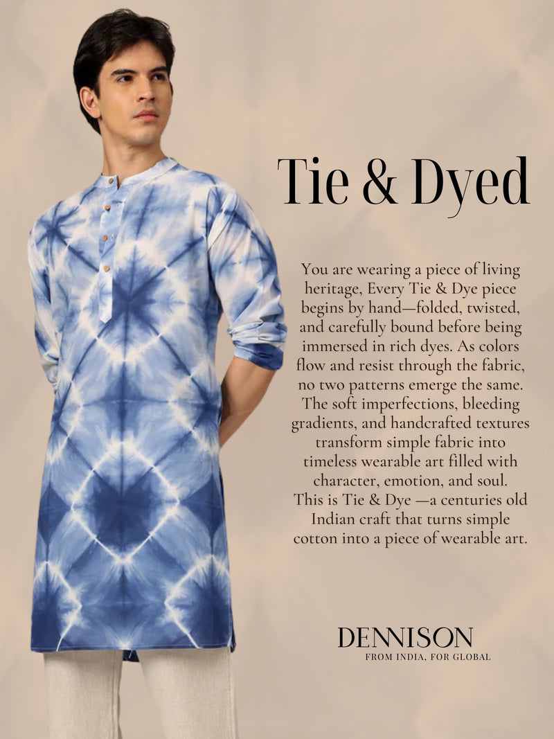 White & Blue Tie-Dye  Kurta