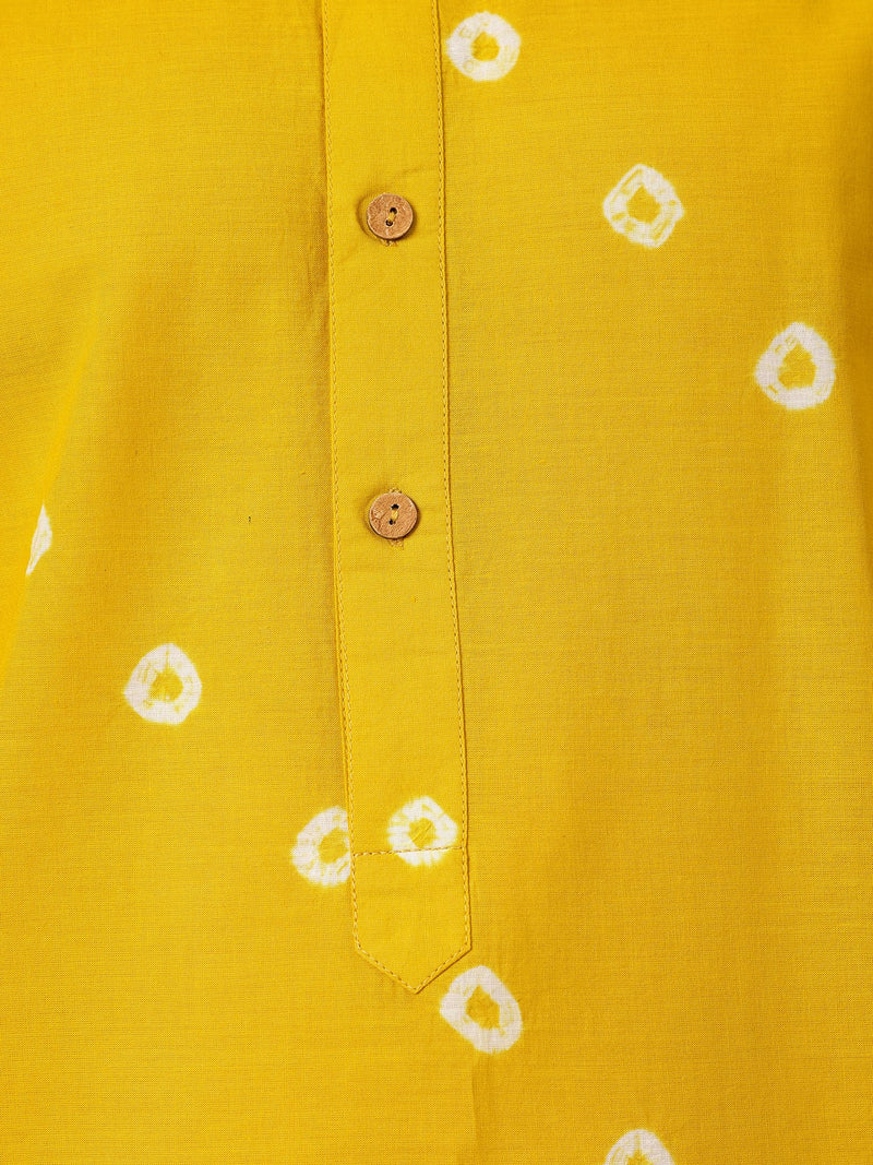 Yellow & White: Tie & Dyed Mandarin Collar Kurta