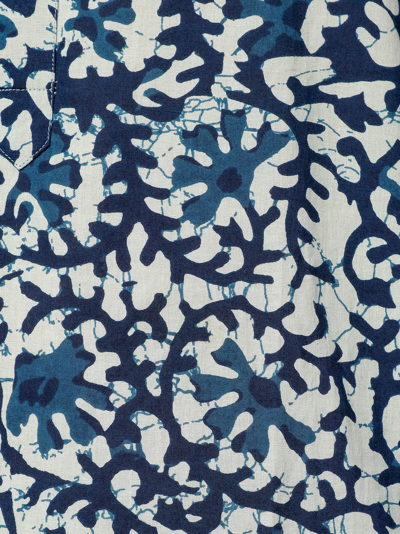Blue: Abstract Printed Mandarin Collar Kurta