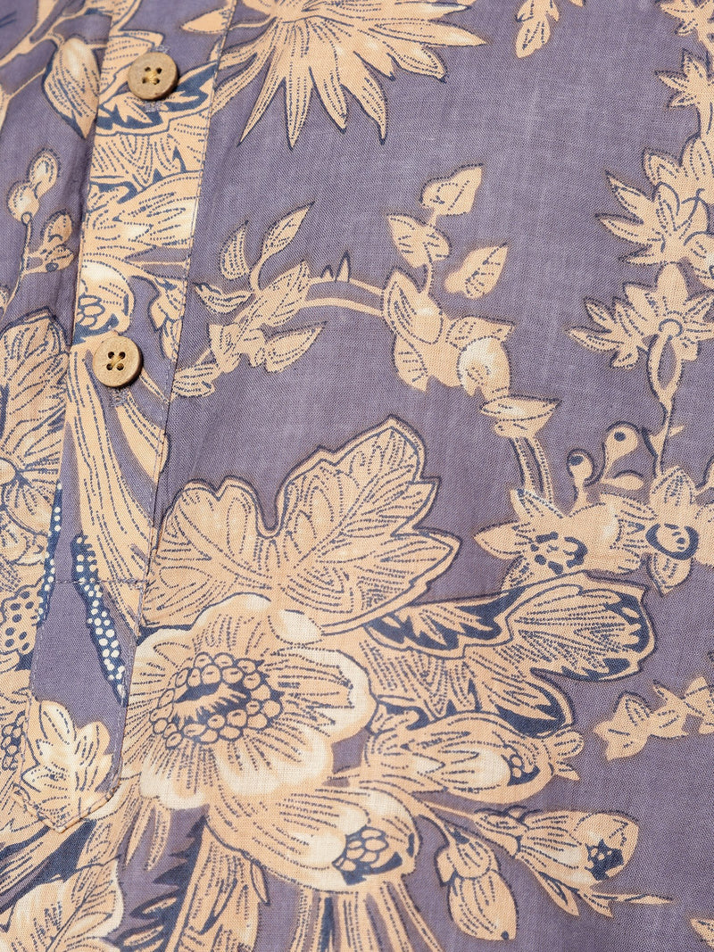 Blue & White: Floral Printed Mandarin Collar Kurta