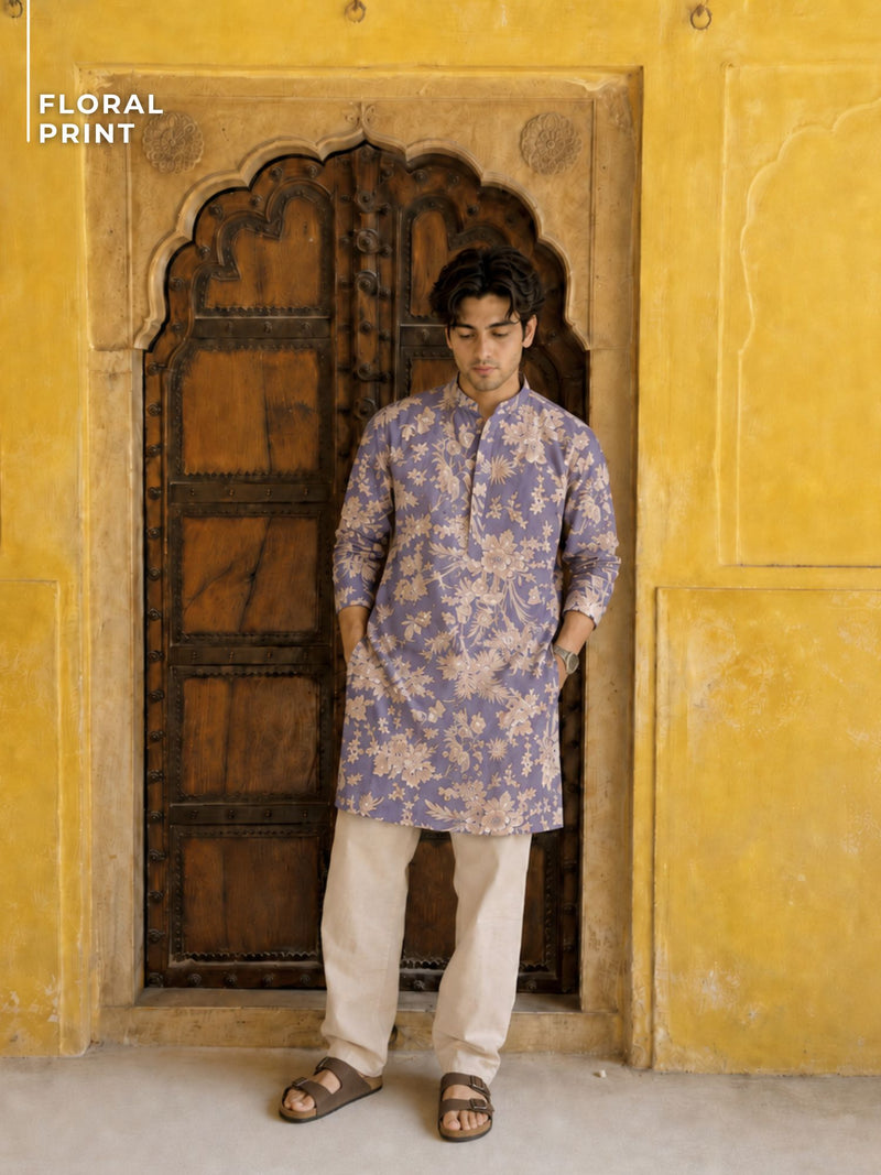 Floral Printed Mandarin Collar Kurta