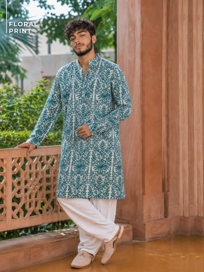 Floral Printed Mandarin Collar Kurta