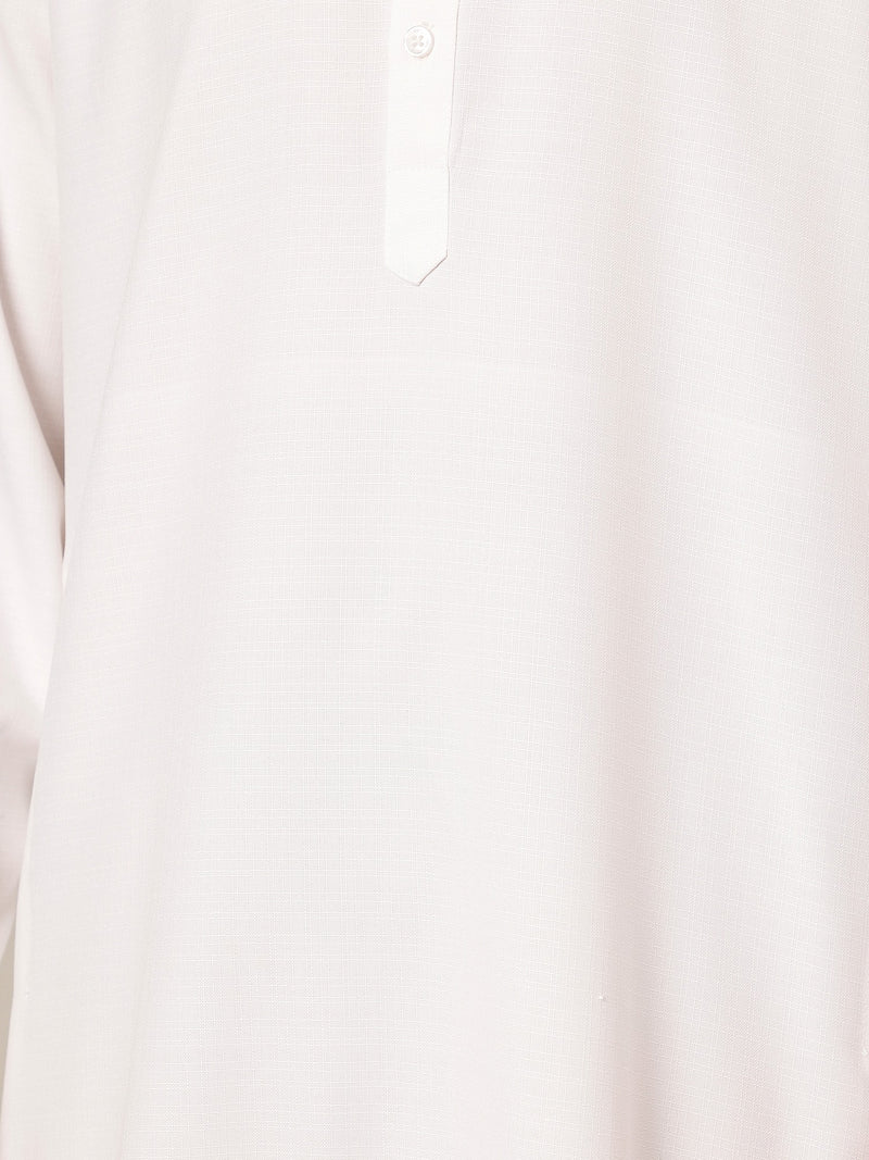 White: Self-Design Spread Collar Kurta