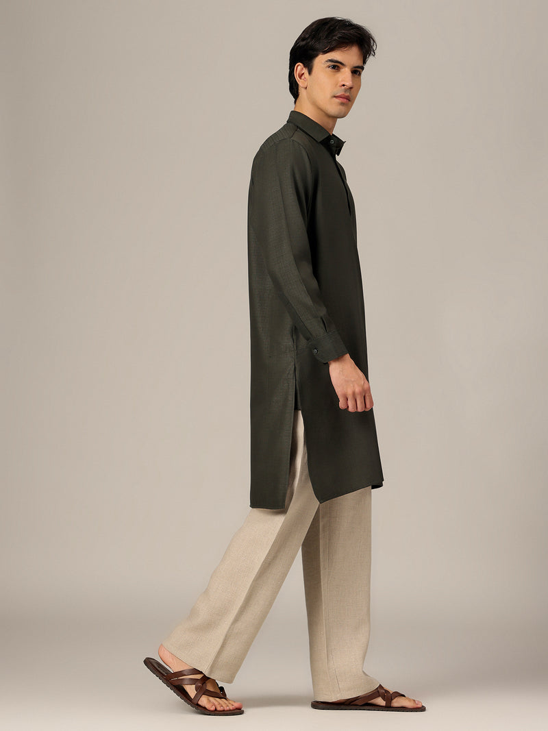 Green: Self-Design Spread Collar Kurta