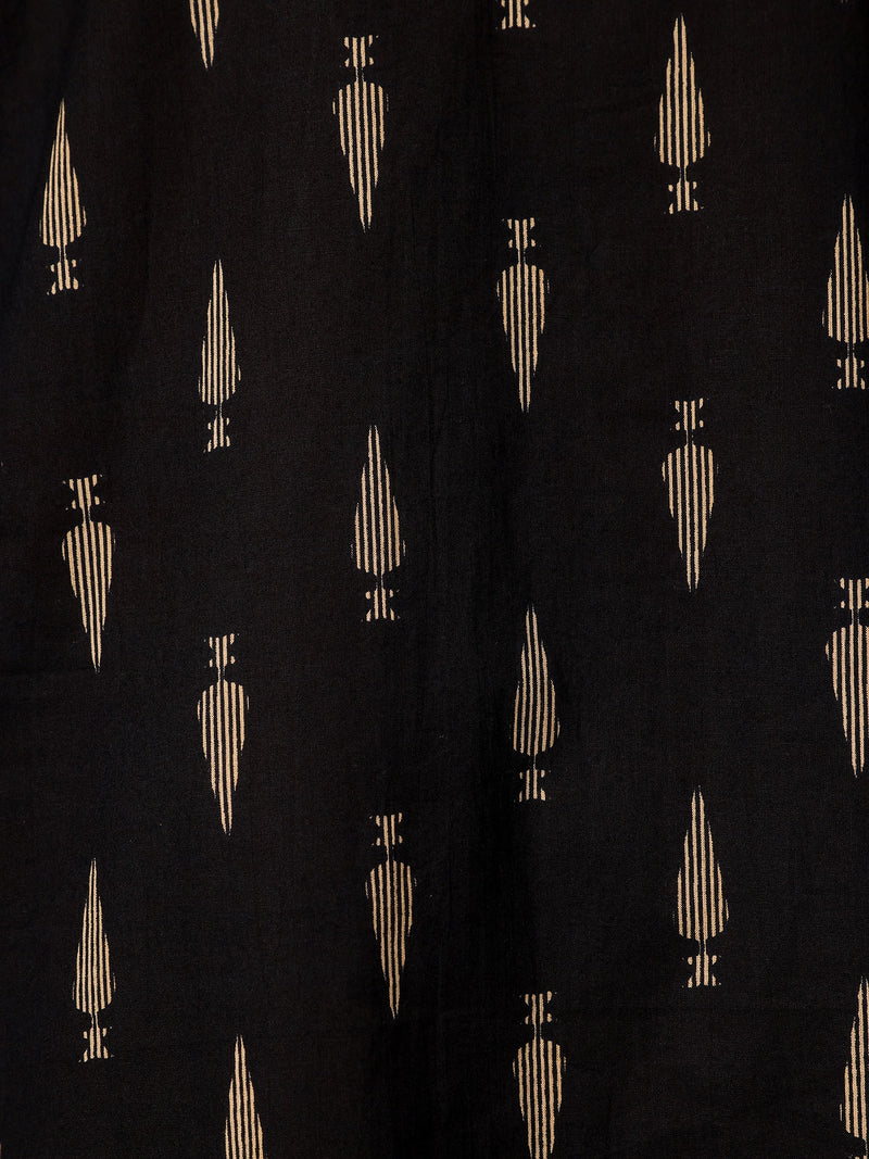 Black & Beige: Block Printed Mandarin Collar Kurta