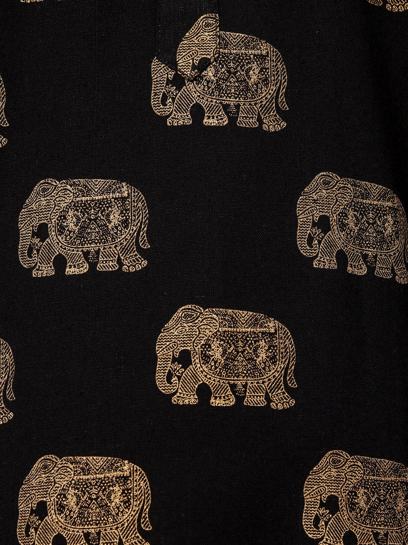 Black : Ethnic Block Printed Mandarin Collar Kurta
