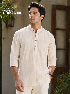 Ikkat Inspired Threadwork Cotton Kurta