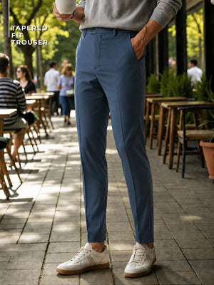 DENNISON Men Blue Smart Tapered Fit Smart Casual Trousers