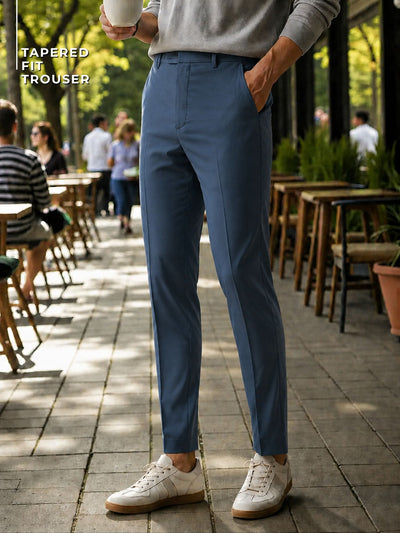 DENNISON Men Blue Smart Tapered Fit Smart Casual Trousers