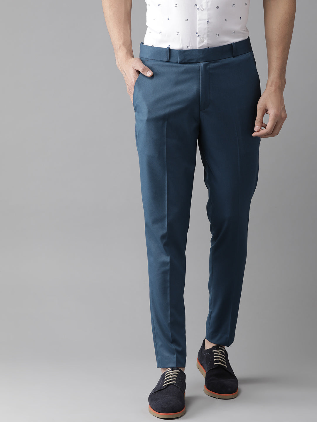 Slim Fit Mid Grey Trousers | Buy Online at Moss