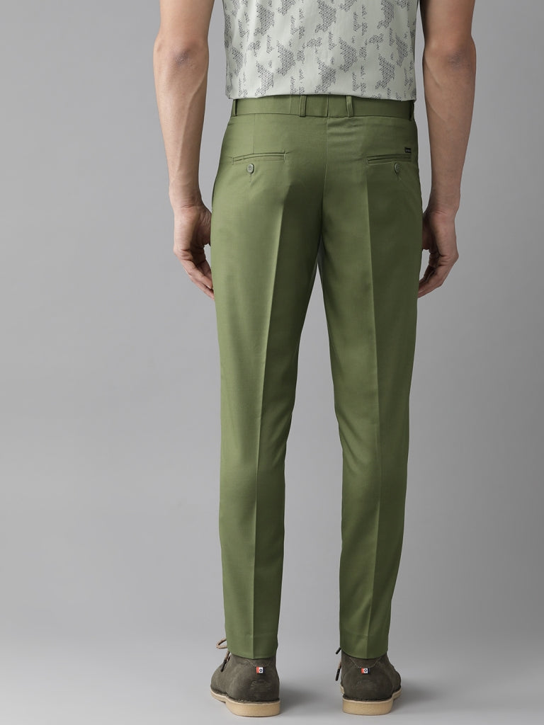 DENNISON Men Green Smart Tapered Fit Solid Smart Casual Trousers