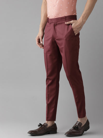 DENNISON Men Maroon Smart Tapered Fit Smart Casual Trousers