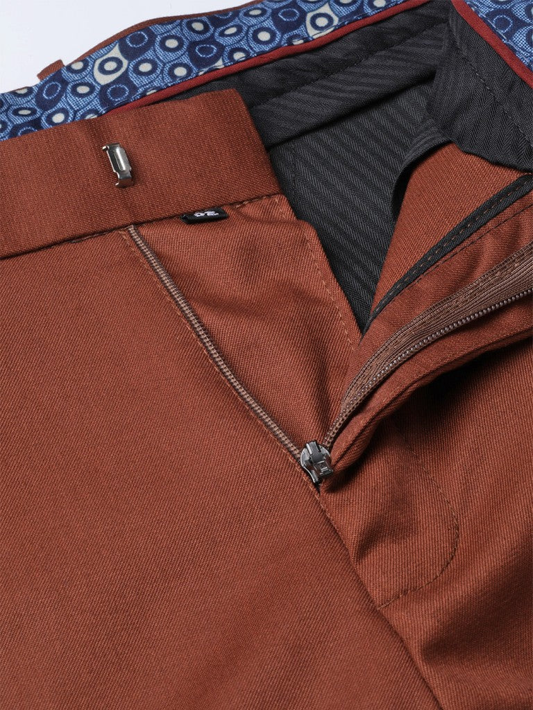 DENNISON Men Rust Red Smart Tapered Fit Solid Regular Trousers