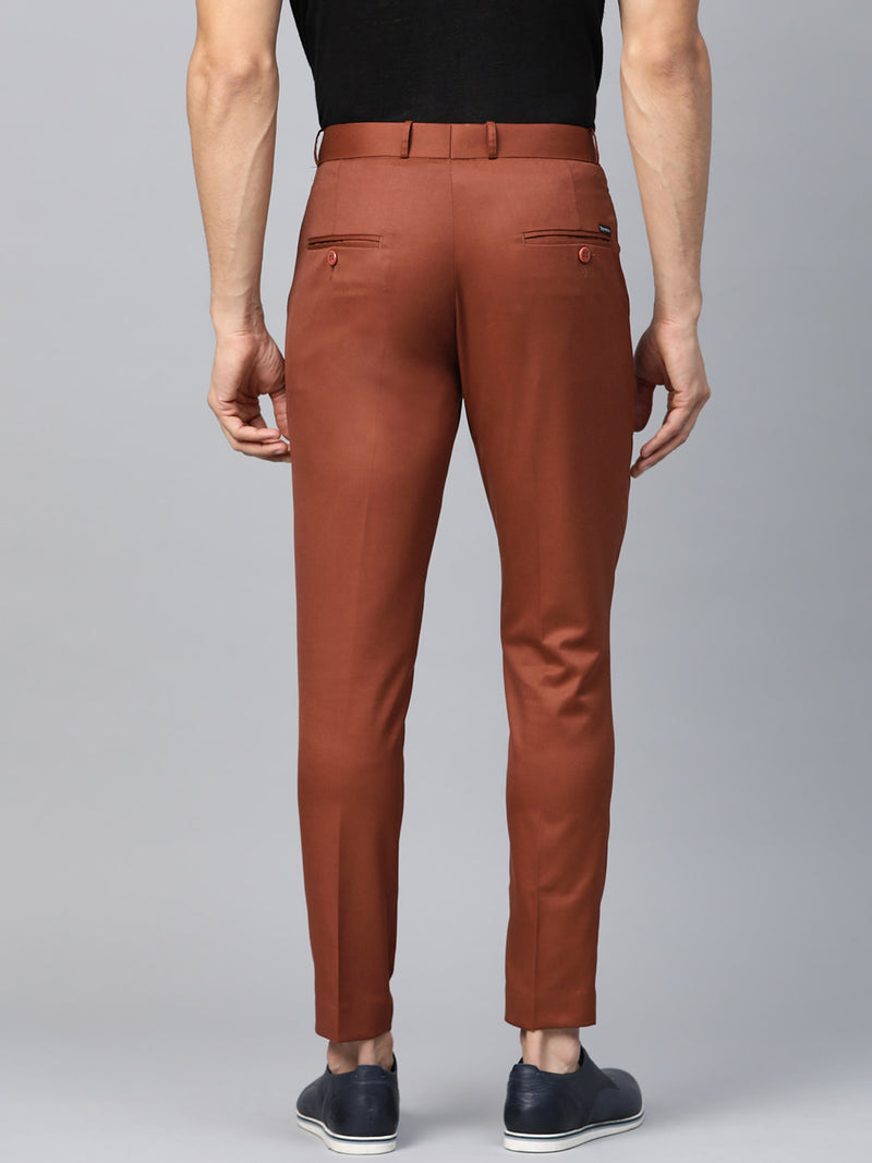 DENNISON Men Rust Red Smart Tapered Fit Solid Regular Trousers