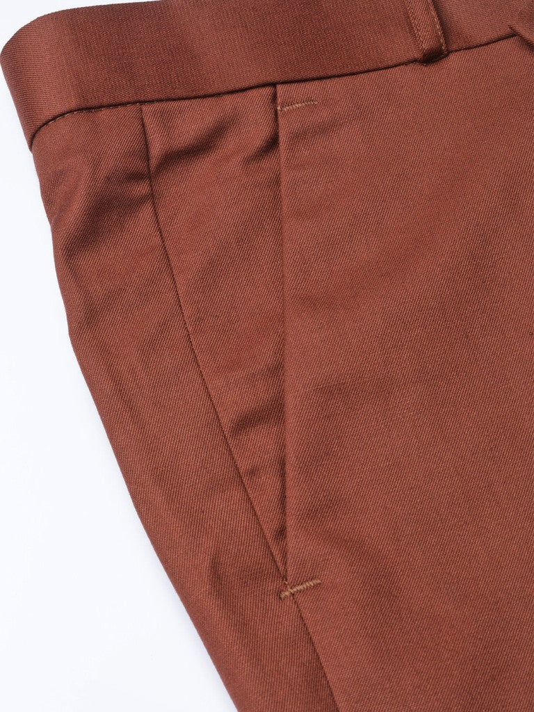 DENNISON Men Rust Red Smart Tapered Fit Solid Regular Trousers