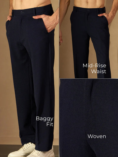 Men's Korean Baggy Fit Navy Blue Trouser