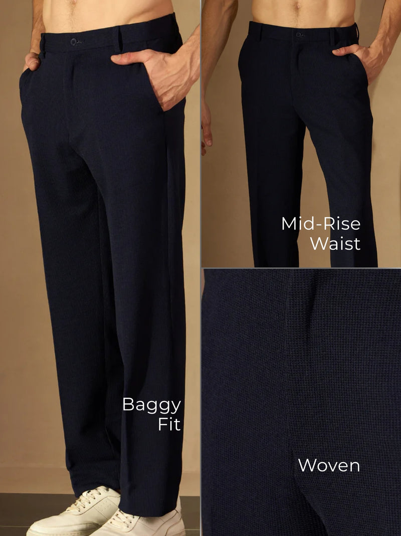 Men's Korean Baggy Fit Navy Blue Trouser