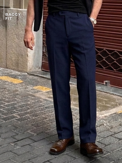 Men's Korean Baggy Fit Navy Blue Trouser