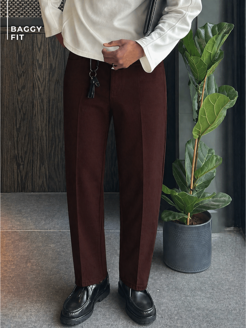 Men's Burgundy Korean Loose Fit Trouser