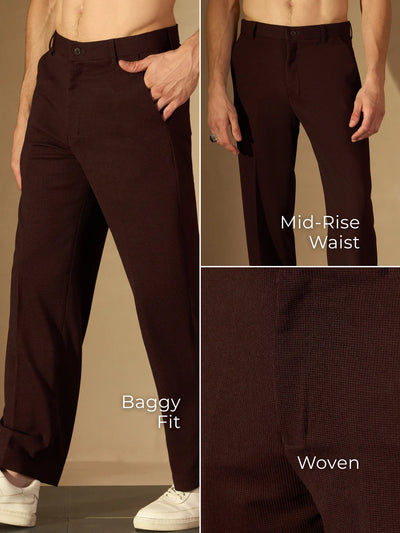 Men's Burgundy Korean Loose Fit Trouser