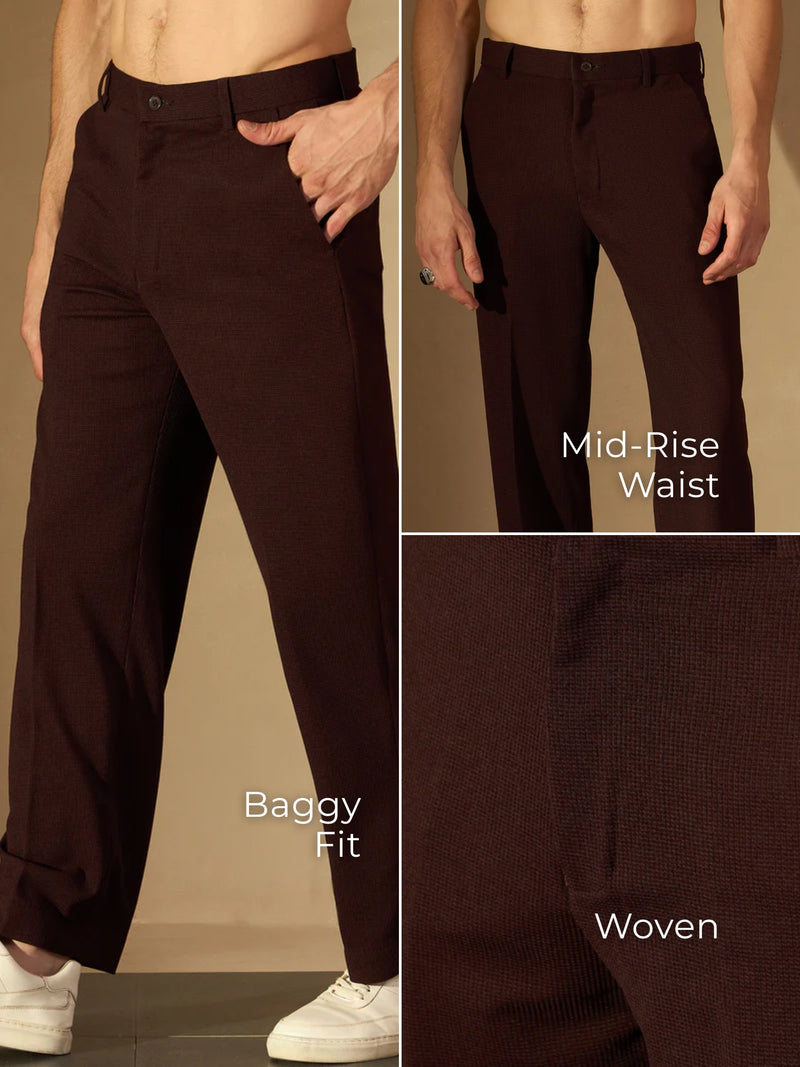 Men's Burgundy Korean Loose Fit Trouser
