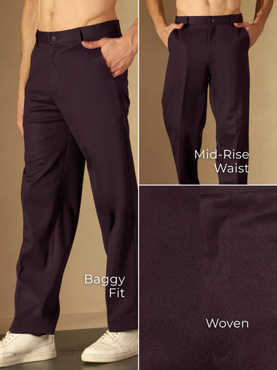 Men's Burgundy Korean Loose Fit Trouser