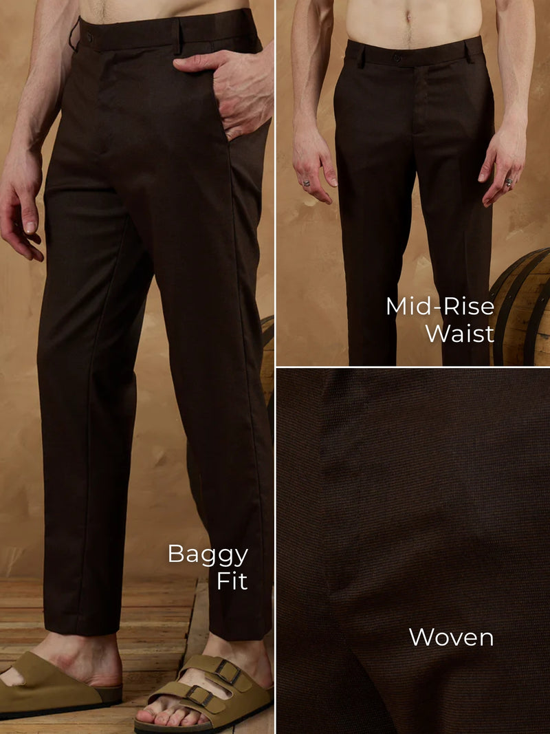 Brown: Textured Self design Trouser