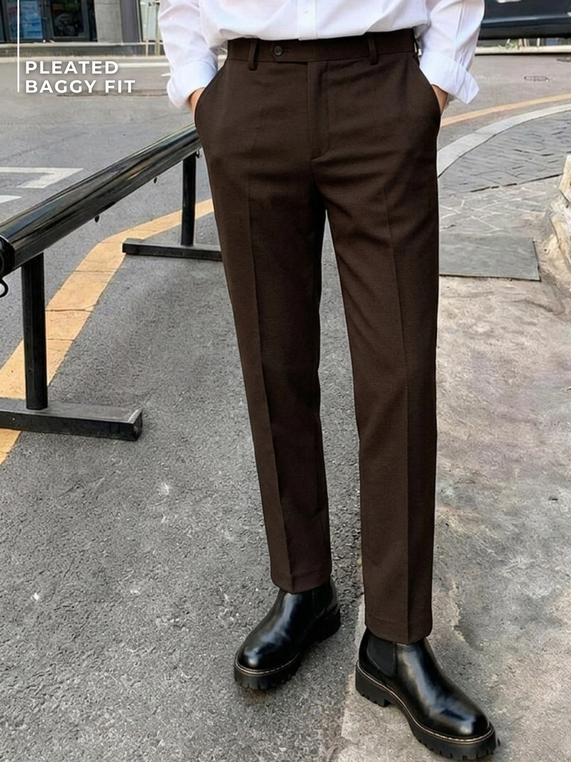 Brown: Textured Self design Trouser