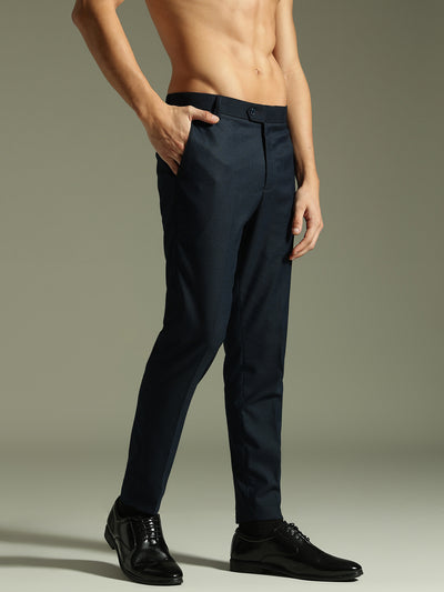 Dark Blue: Textured Tapered Fit Casual Trouser