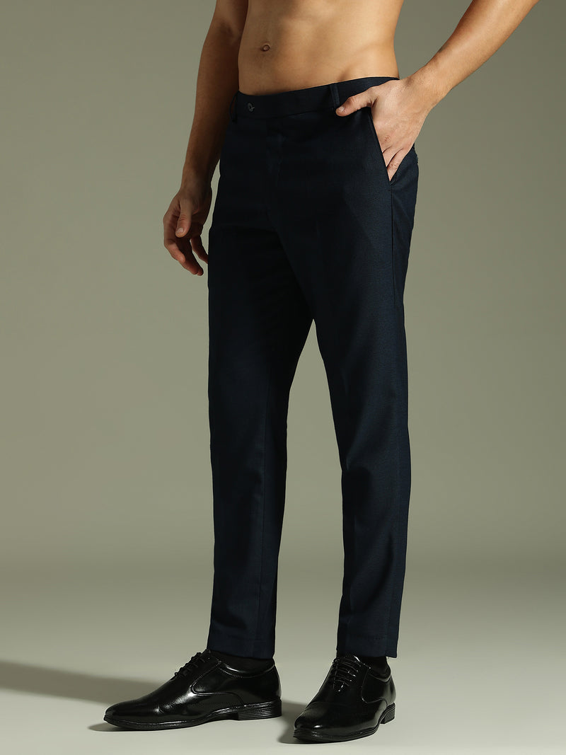 Dark Blue: Textured Tapered Fit Casual Trouser