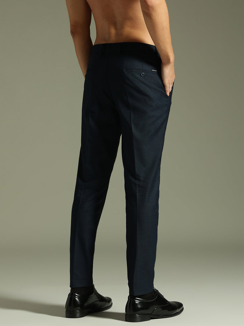 Dark Blue: Textured Tapered Fit Casual Trouser