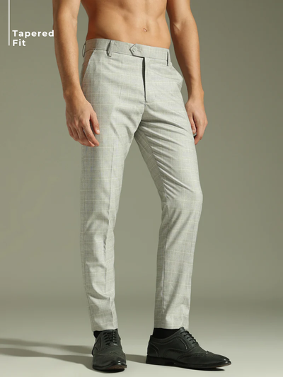 Deep Beige: Checkered Tapered Fit Casual Trouser