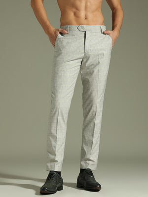 Deep Beige: Checkered Tapered Fit Casual Trouser
