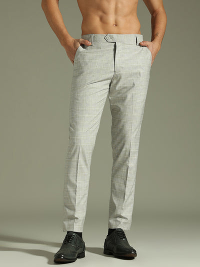 Deep Beige: Checkered Tapered Fit Casual Trouser
