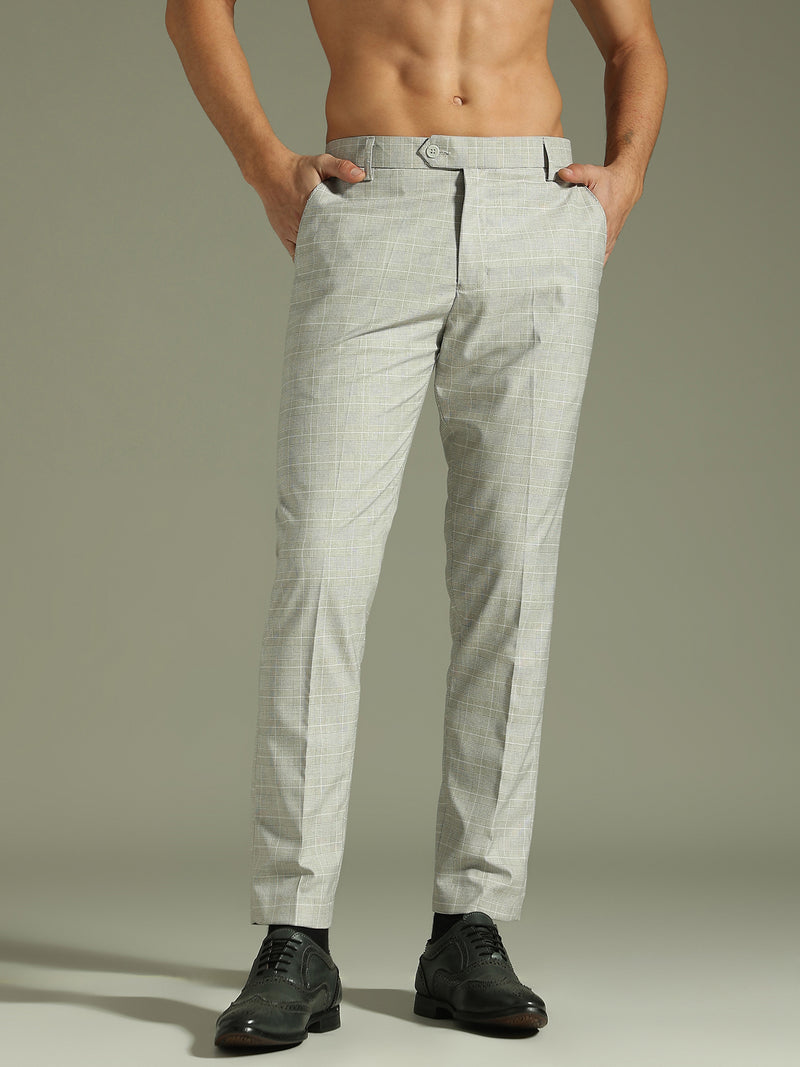 Deep Beige: Checkered Tapered Fit Casual Trouser