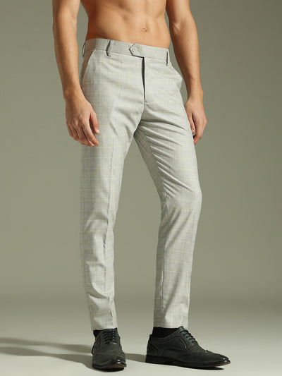 Deep Beige: Checkered Tapered Fit Casual Trouser