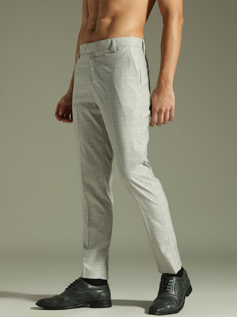 Deep Beige: Checkered Tapered Fit Casual Trouser