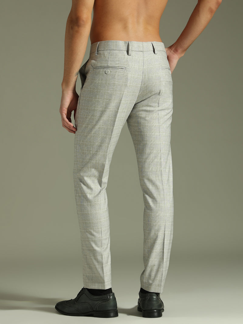 Deep Beige: Checkered Tapered Fit Casual Trouser