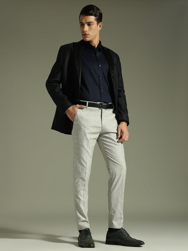 Deep Beige: Checkered Tapered Fit Casual Trouser