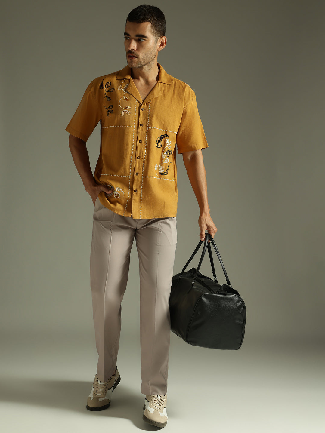 Oyster grey baggy Korean pant front view by Dennison