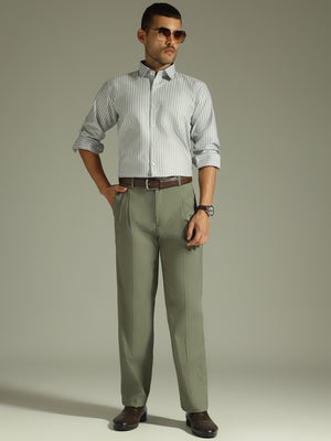 Green baggy Korean pant front view by Dennison