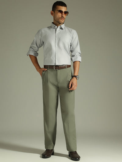 Green baggy Korean pant front view by Dennison
