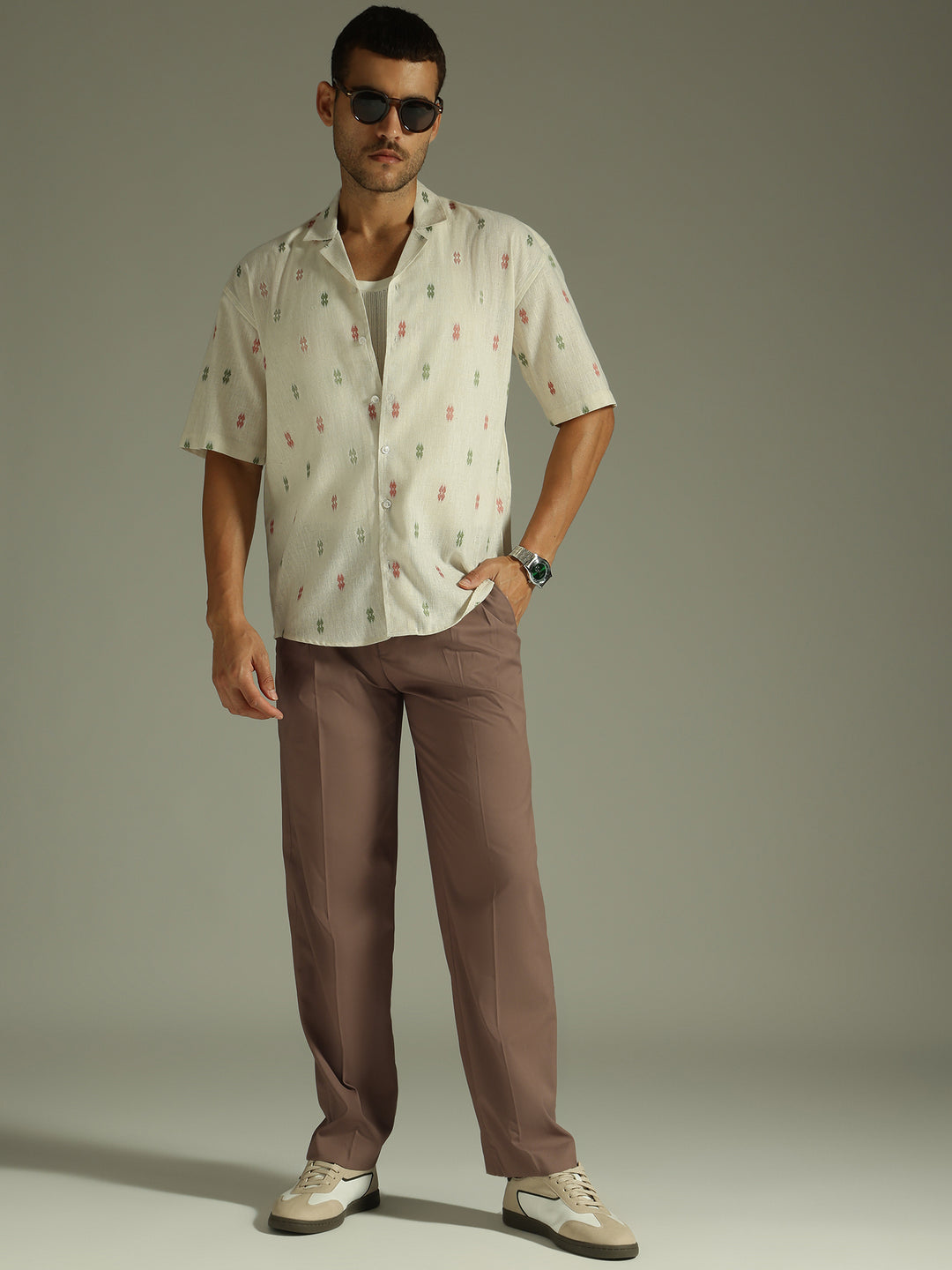 Brown baggy Korean pant front view by Dennison