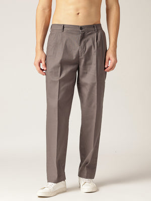 Dark Grey: Textured Double Pleated Korean Baggy Fit Trouser