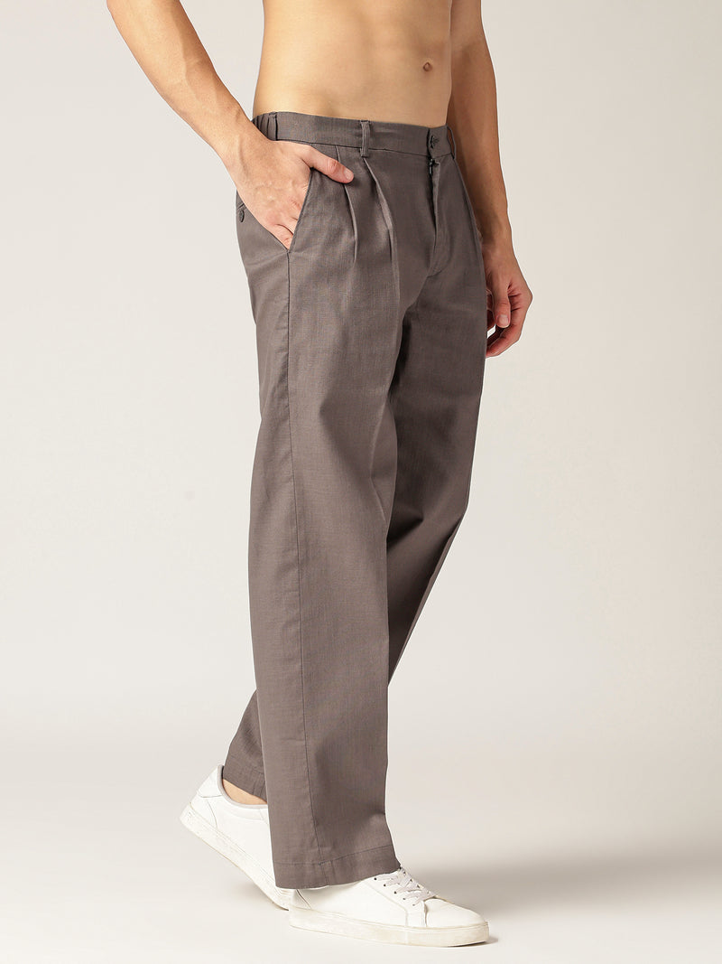 Dark Grey: Textured Double Pleated Korean Baggy Fit Trouser
